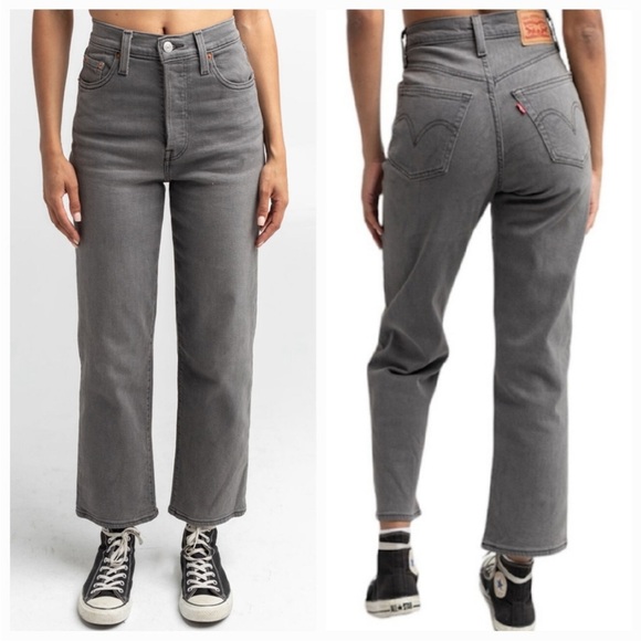 Levis Ribcage Straight Ankle Jeans Size 31 Capsule Gray Academia Preppy Grunge - Picture 4 of 13